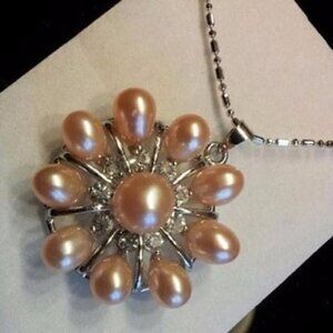 Genuine Natural Pink Pearl Freshwater & Center Akoya Pearl Necklace